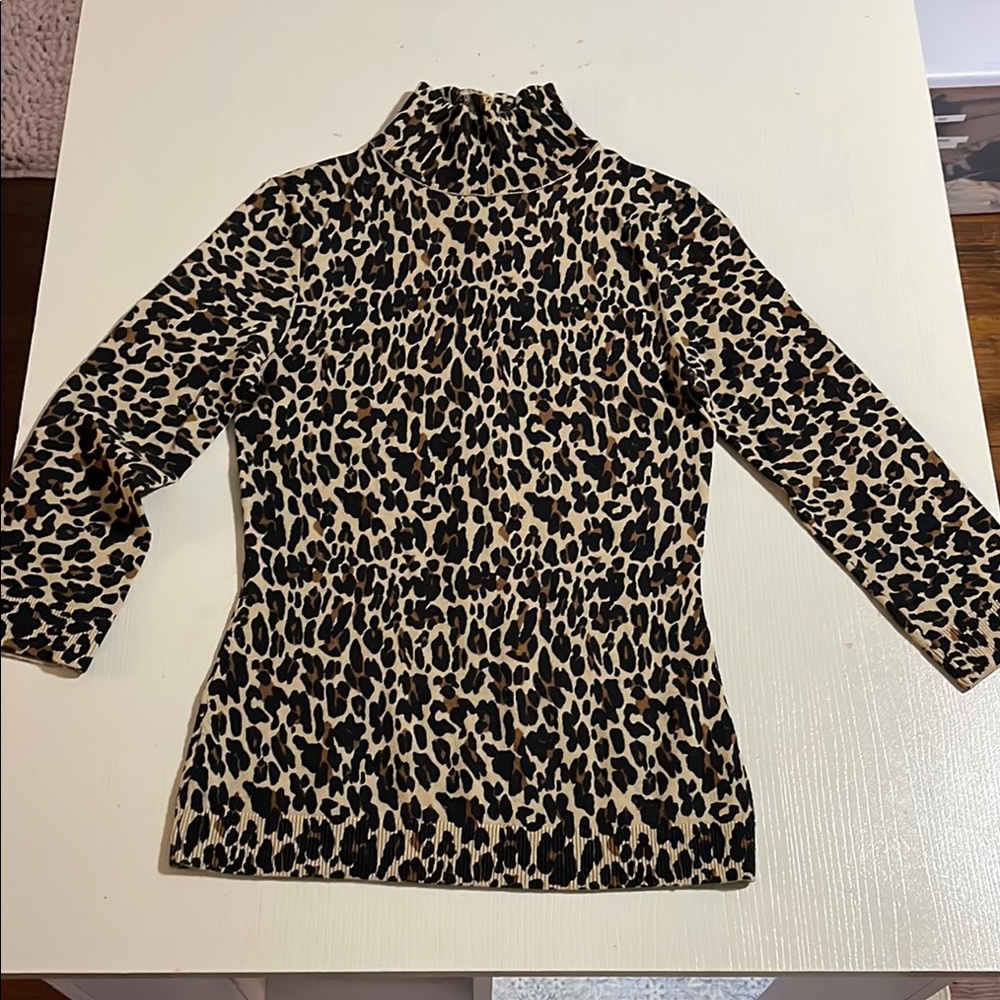 Tory Burch Leopard Print Turtleneck Top- Size XS